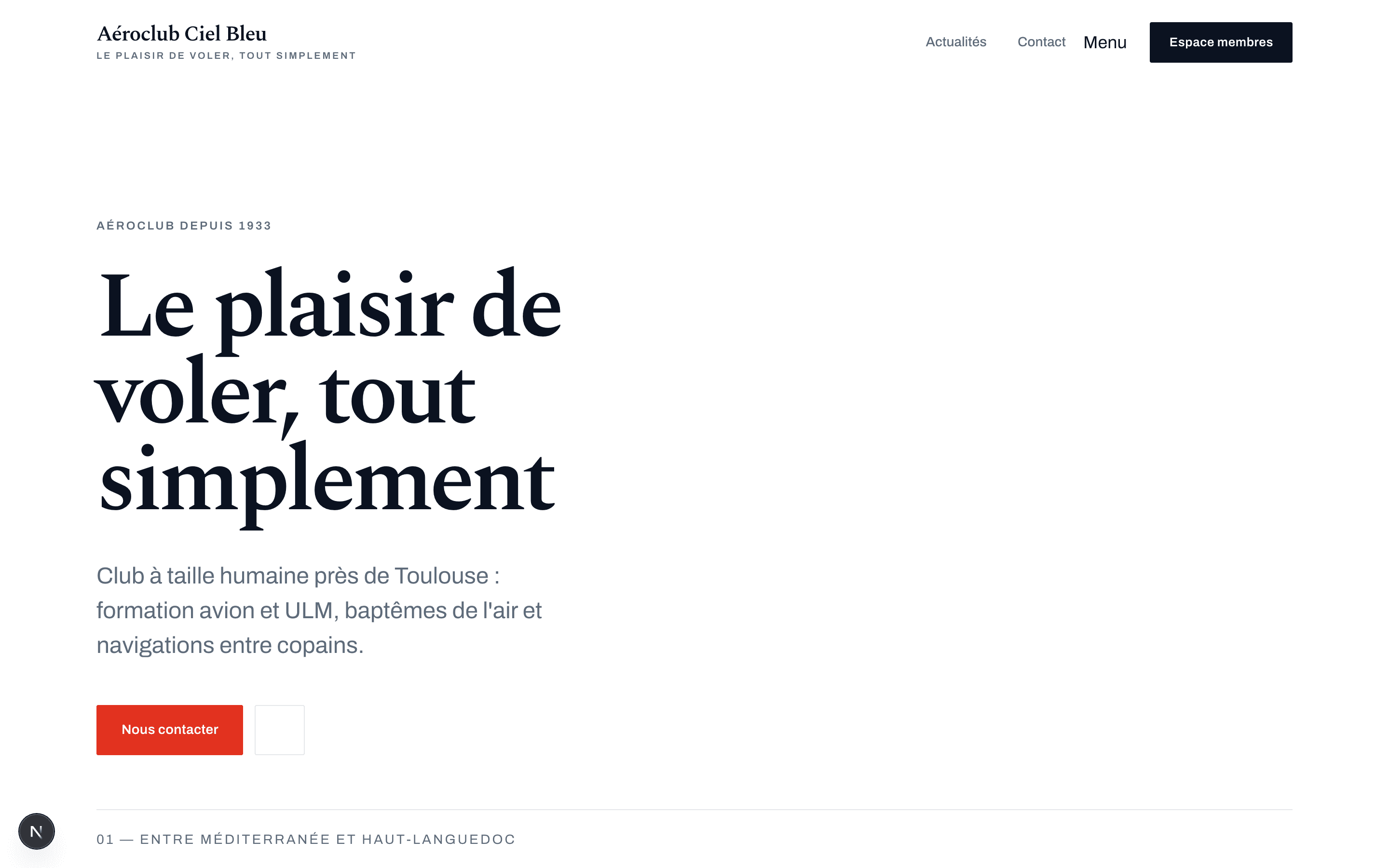 Site public de l'Aéroclub Ciel Bleu — thème studio, palette violette